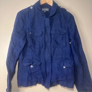 Michael Stars Navy 100% Linen Zip-up Utility Jacket, Lightweight, Neutral, Boho